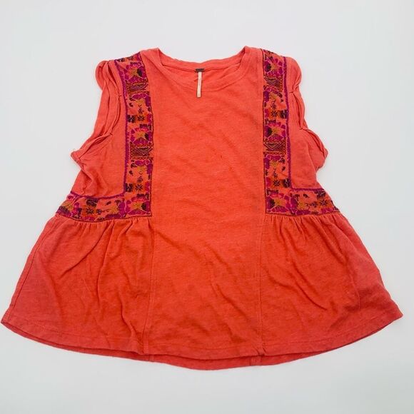 FREE PEOPLE Sz small MARCY EMBROIDERED SLEEVELESS TANK TOP IN RED ORANGE - Picture 2 of 7